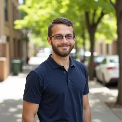 Man in blue polo shirt